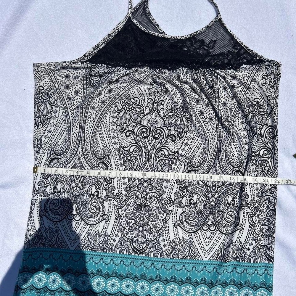 Y2k Black and white with teal geometric pattern size large Halter dress - Picture 5 of 8